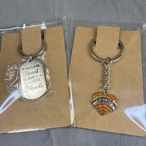 2 Teacher Appreciation Keychain Gift With Orange Stone Heart And Message